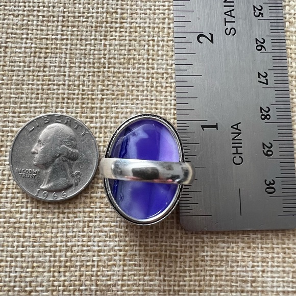 New Purple Agate Stone Crystal Quartz Silver Overlay Ring Size 8.5 - Picture 4 of 4